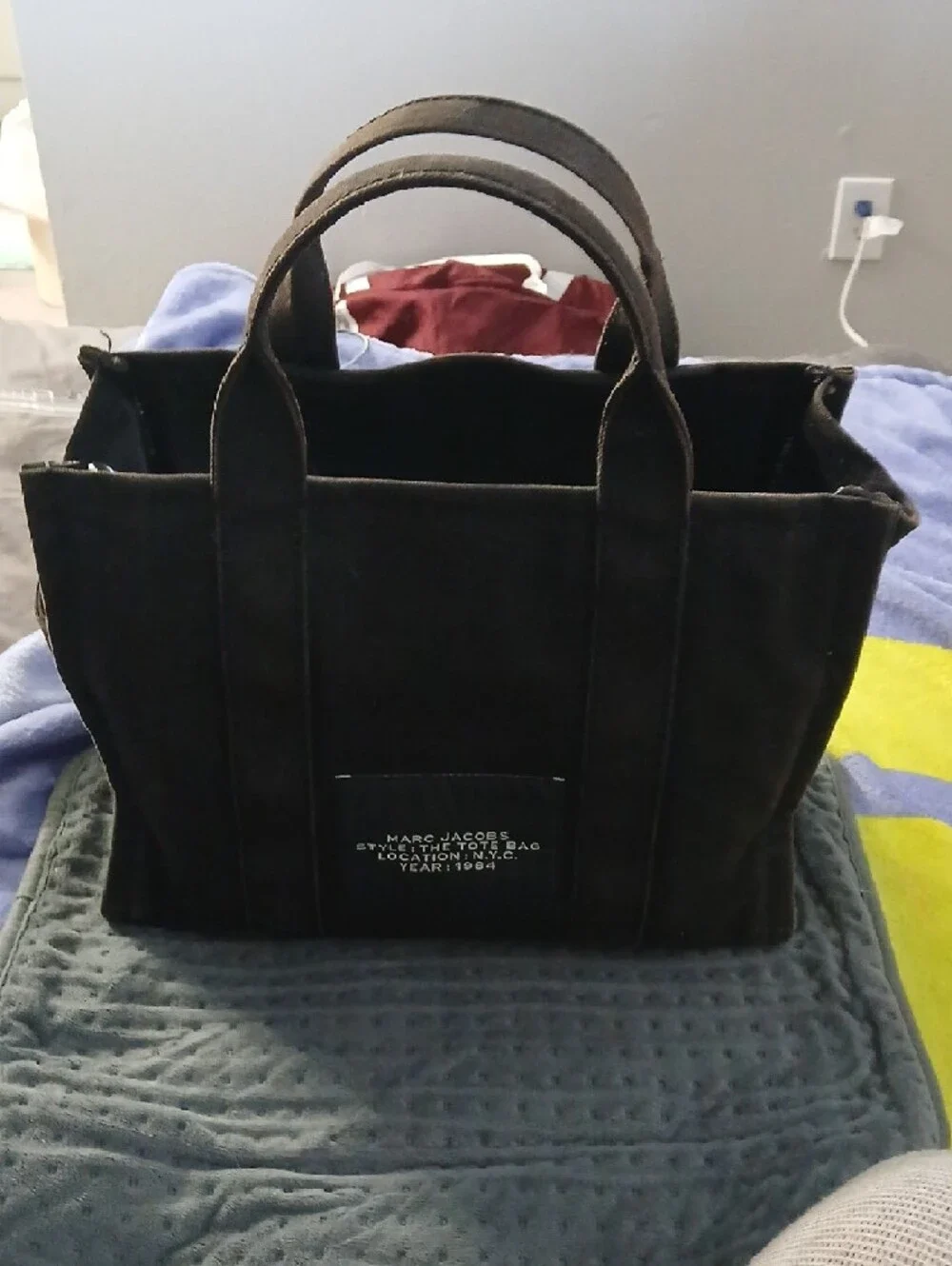 Marc Jacobs Black Canvas 'The Tote Bag' with White Logo